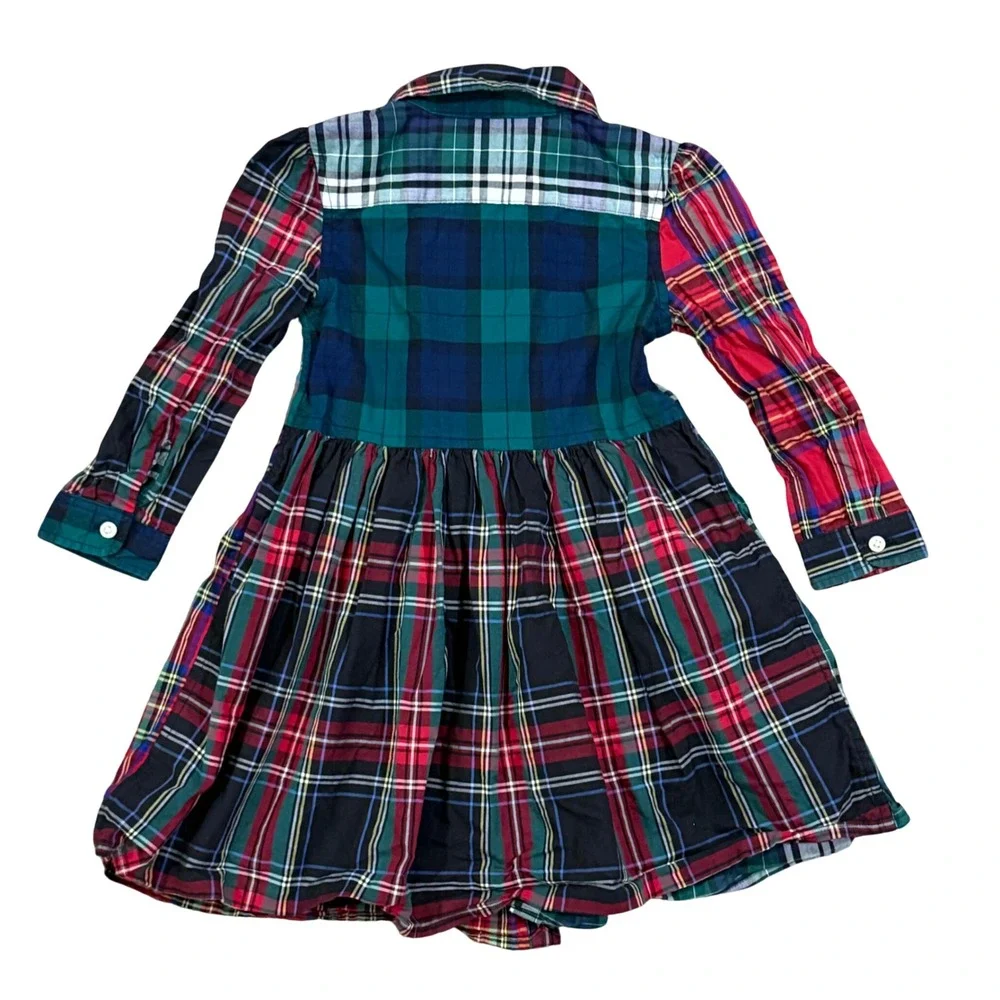 Ralph Lauren Polo Girls Multi Color Patchwork Plaid Dress Peter Pan Collar 18M